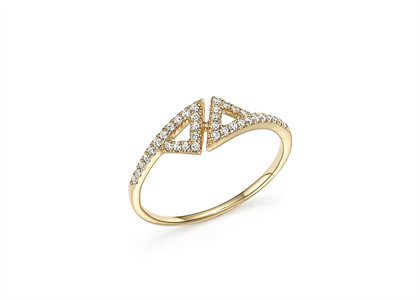 CZ Studded Double Triangle Ring with Gold Plated